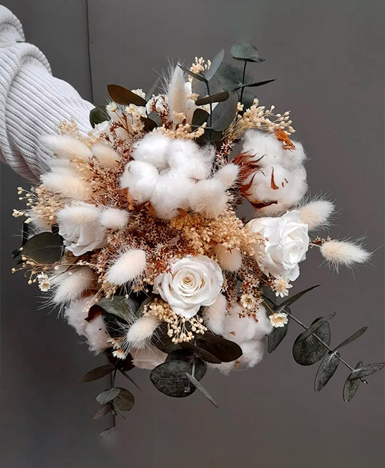 Ramo de novia con algodon Ramo flores para Novias